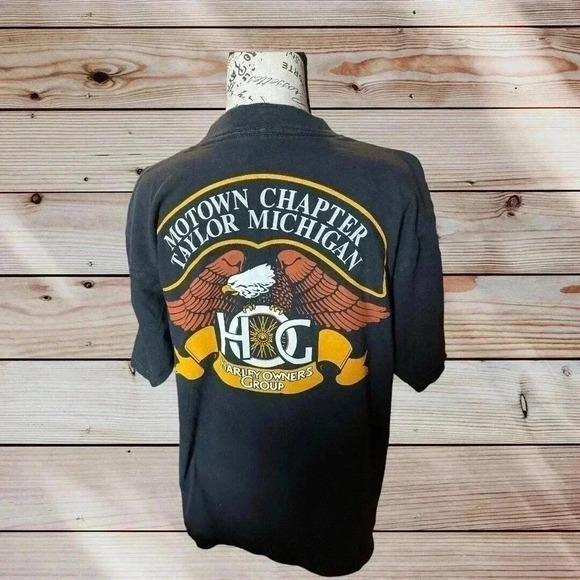 HARLEY DAVIDSON SIZE LARGE BLACK TEE WITH MOTOWN CHAPTER TAYLOR MICHIGAN - Picture 4 of 5